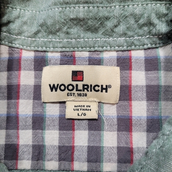 EUC Woolrich Shirt Men's sz Large Green Atlas Chambray Short Sleeve Button Up - Picture 4 of 7